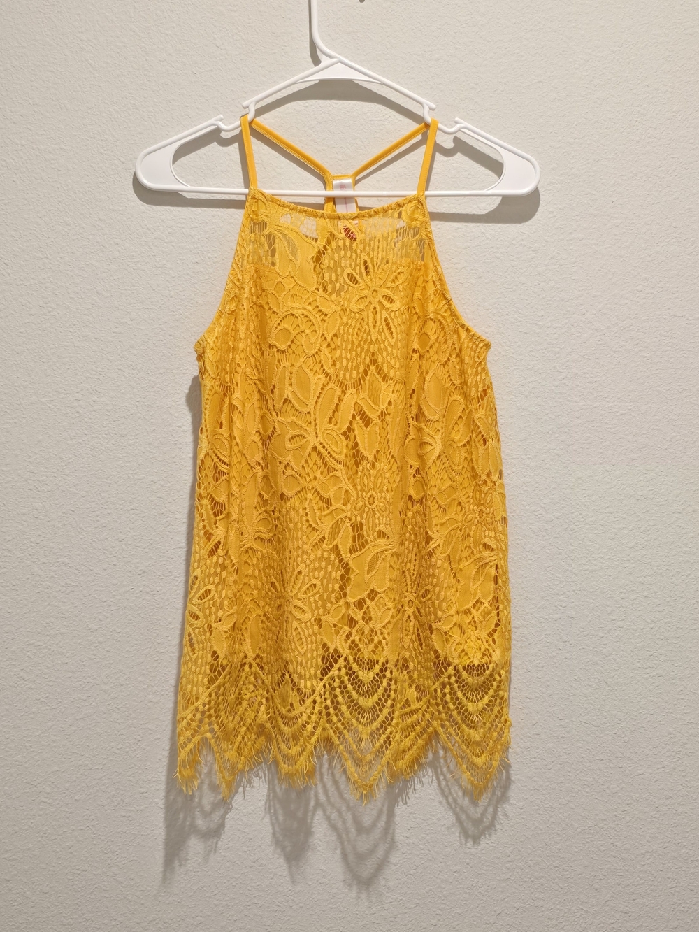 No Boundaries Yellow Lace High-Neck Tank Top